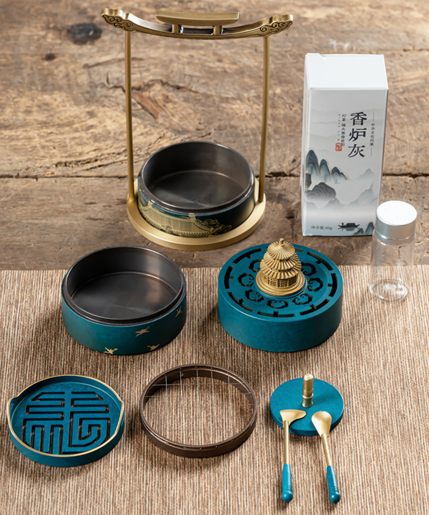 Luxury Kit Cobre Azul Pagoda Olimpo Incluye Ceniza Blanca (60g) e Incienso (60g)