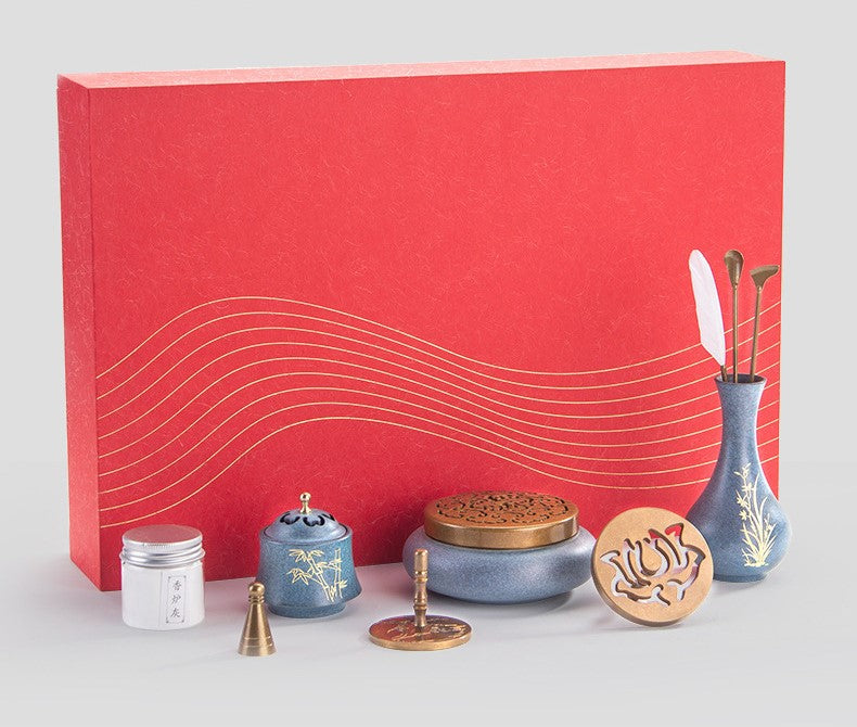 Luxury Kit Cobre Azul Planta Dorada Incluye Ceniza Blanca (60g) e Incienso (60g)
