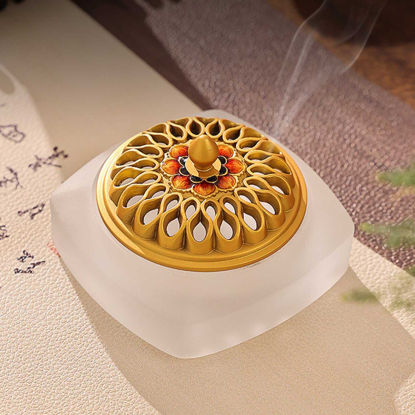 Exclusive Incense Burner Tempered Glass Colors Golden Lid