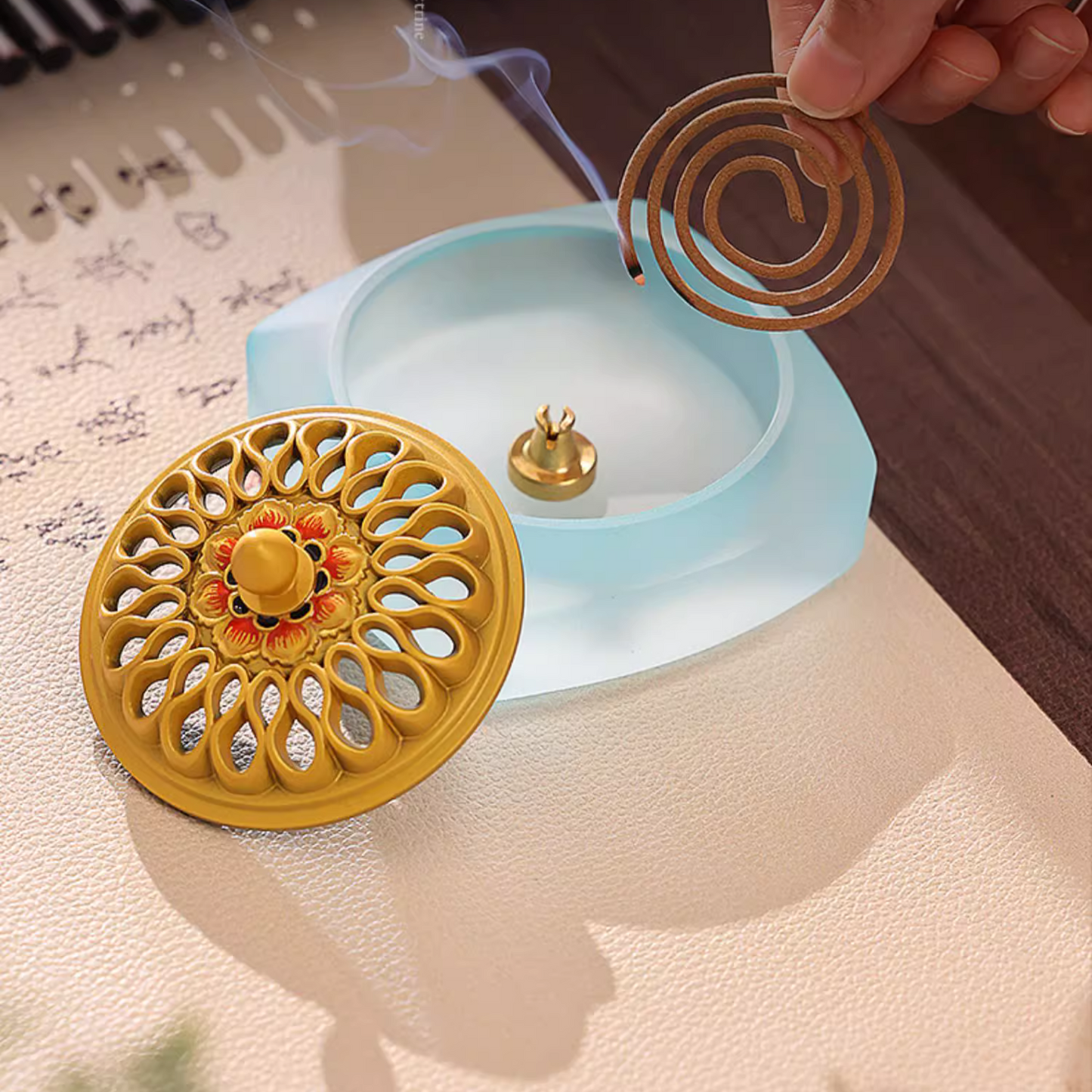 Exclusive Incense Burner Tempered Glass Colors Golden Lid