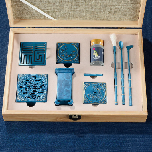 Luxury Blue Copper Kit Wooden Case Includes White Ash (60g) and Incense (60g)