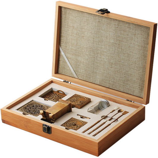 Luxury Kit Cobre Dorado Caja Madera Incluye Ceniza Blanca (60g) e Incienso (60g)