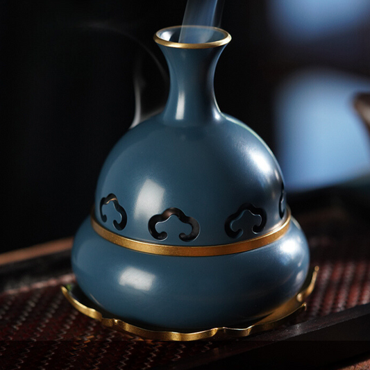 Exclusive Blue and Gold Flower Incense Burner