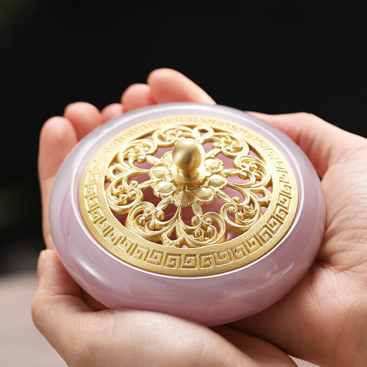 Pink Tempered Glass Incense Burner Golden Lid