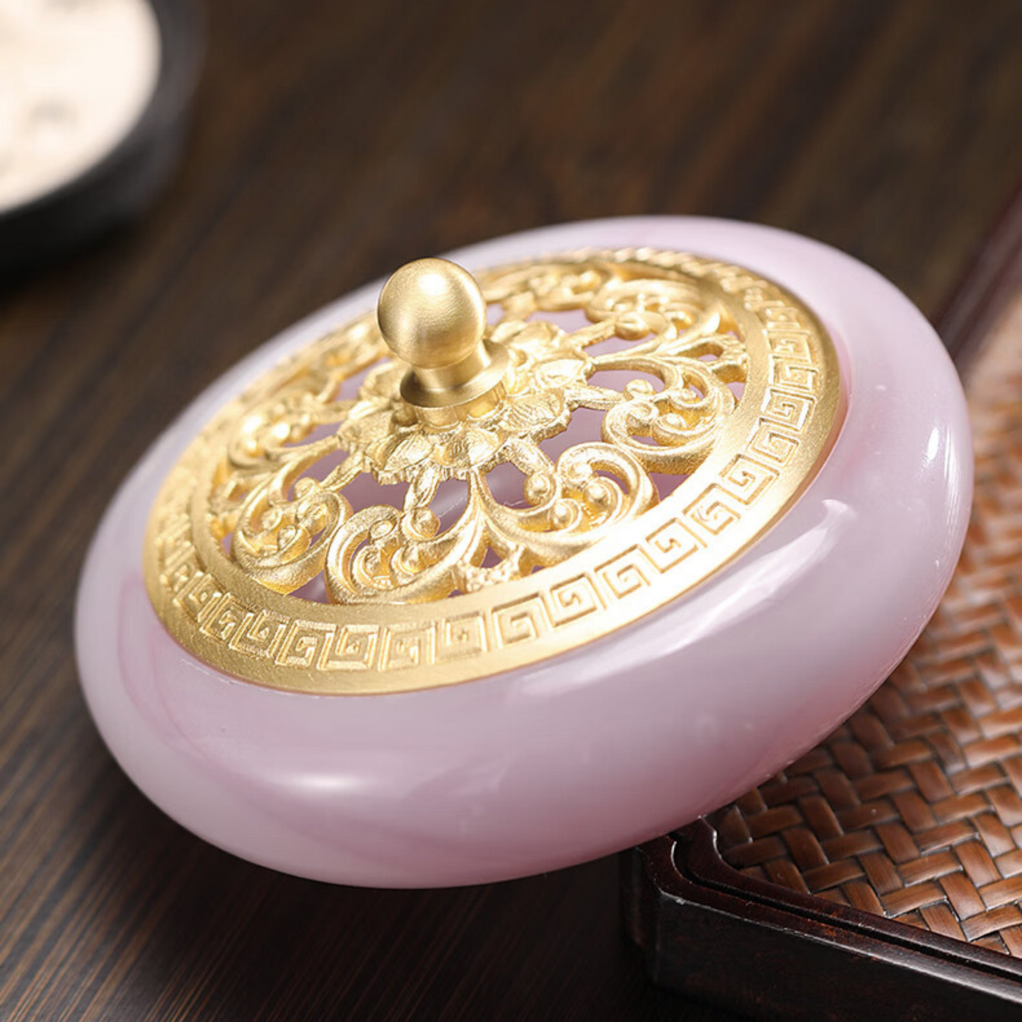 Pink Tempered Glass Incense Burner Golden Lid