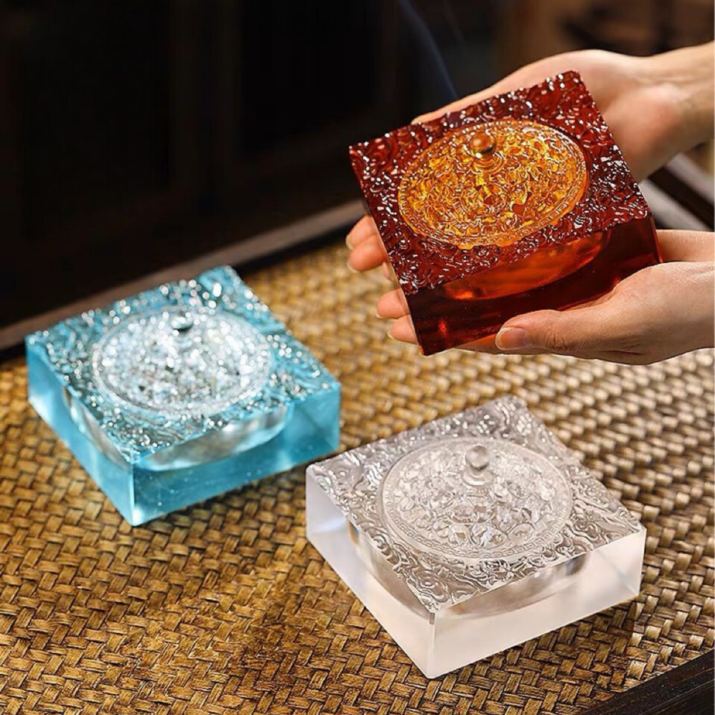 Exclusive Colored Square Tempered Glass Incense Burner